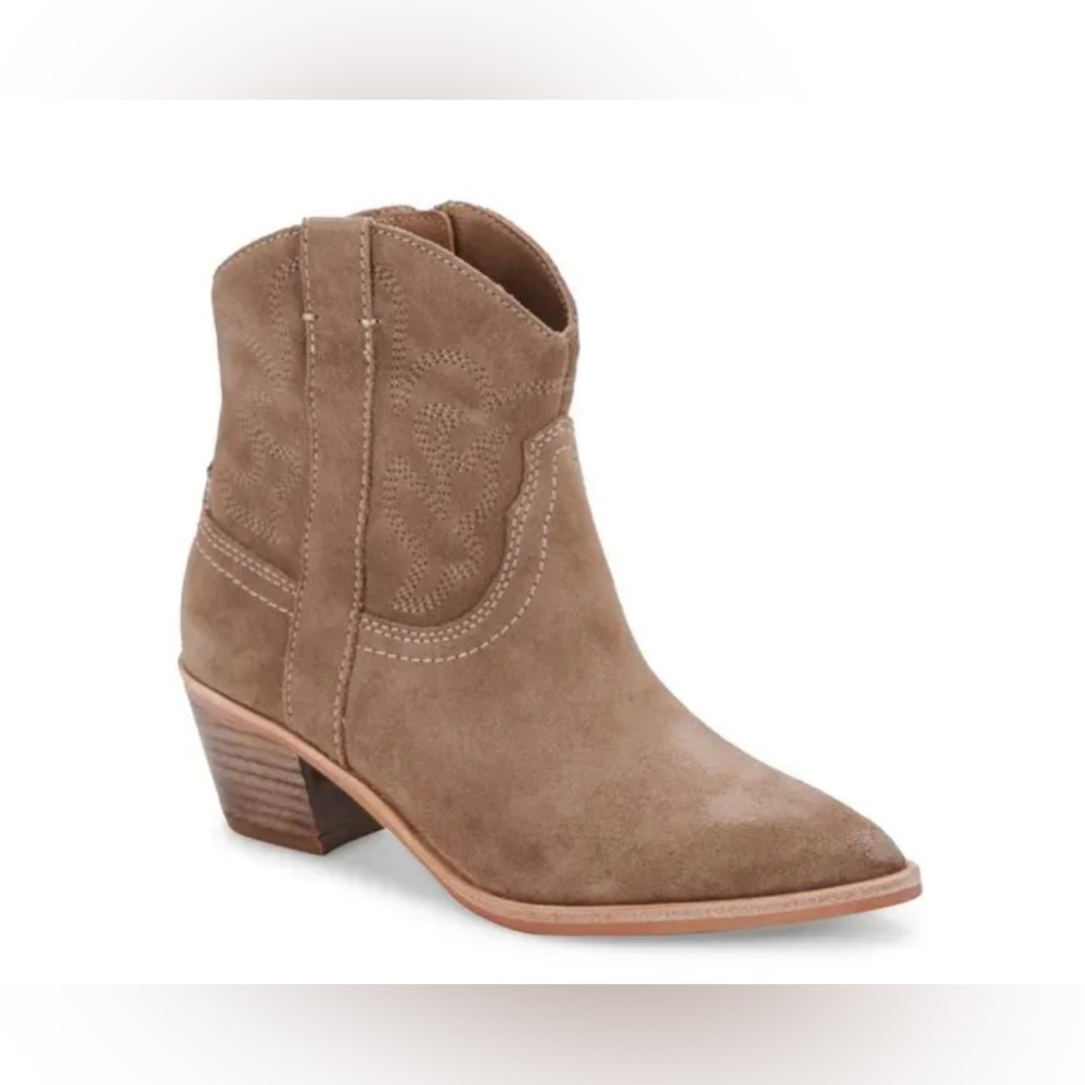Dolce Vita Solow Ankle Zip Western Boots Truffle Suede Size 8